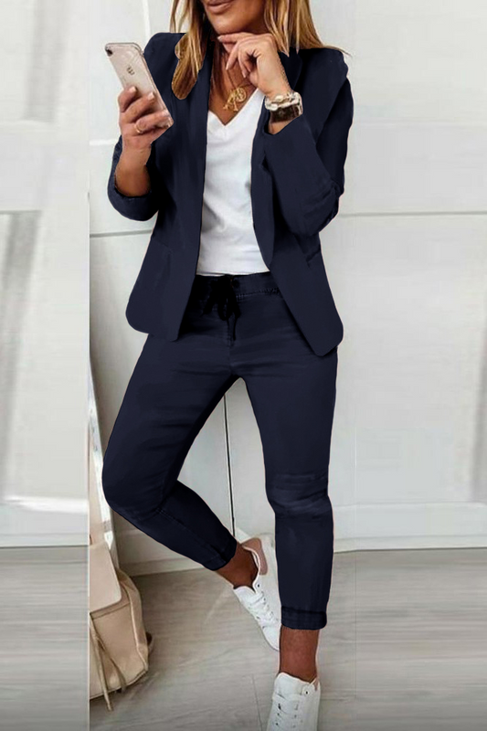 Elegant trousers and blazer set Estrena, dark blue